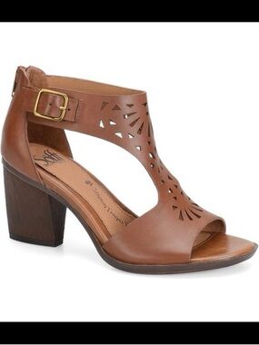 Sofft Brown Cutout T-Strap Block Heel Sandal